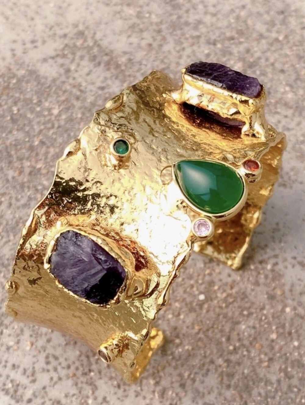 11x18mm green agate purple amethyst rough beads gold plated bangle bracelet